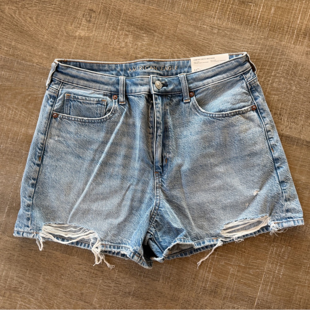 American Eagle Outfitters Light Wash Distressed Mom Short